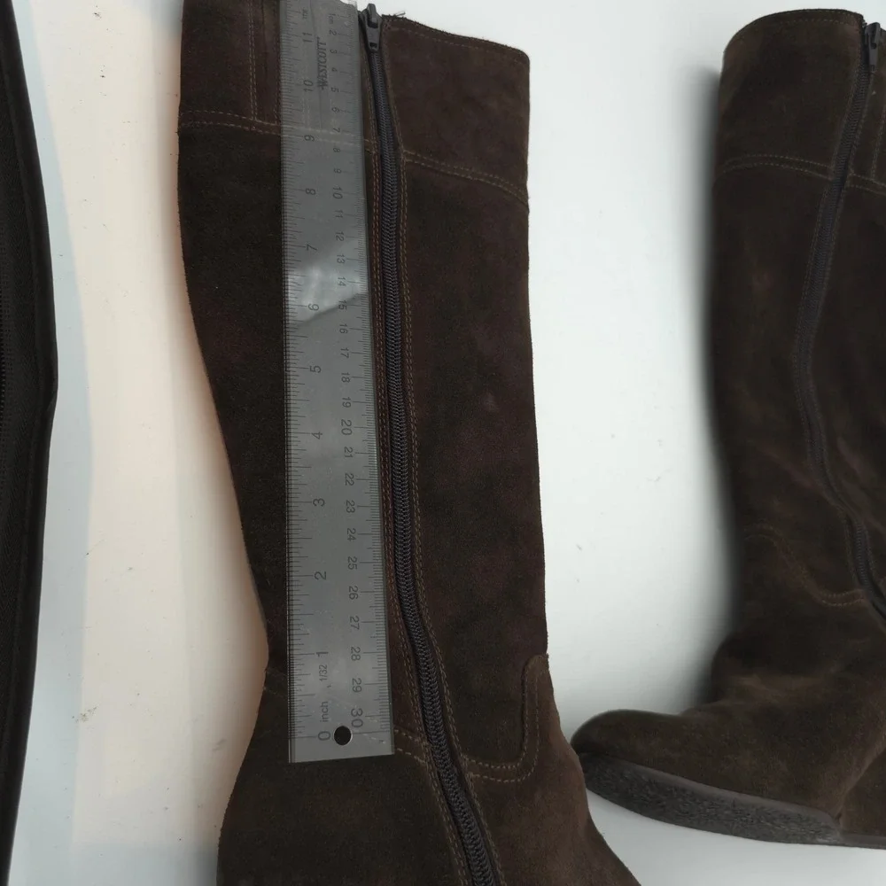 Garnet Hill Brown Suede Wedge Knee High Boots 5.5 Made in Italy Zip Leather‎